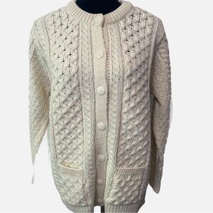 Aran Crafts Women’s Merino Wool Sweater Ireland Cableknit Cream Small Fisherman